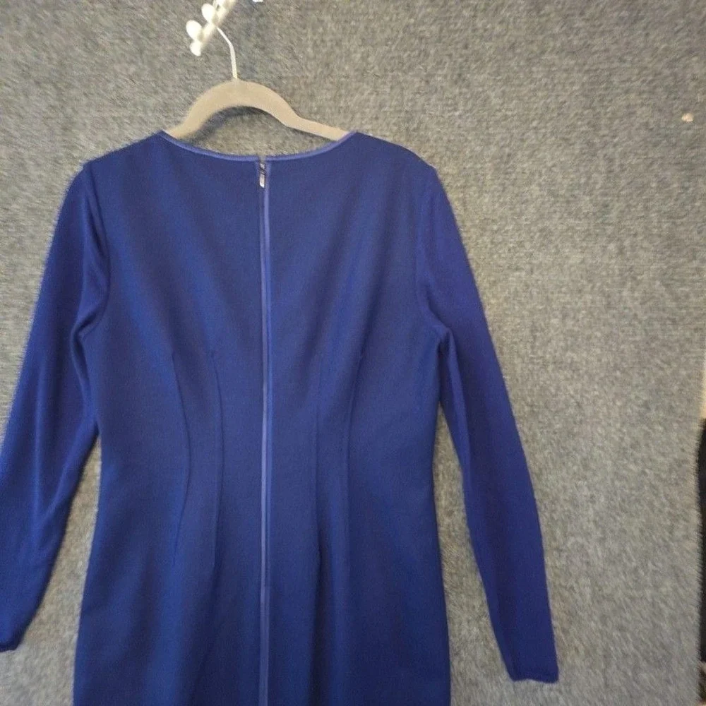 Elie Tahari Dress Womens 12 Blue Wool Cashmere Sheath Long Sleeve Knee Length
